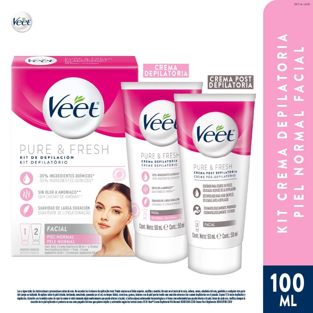 Veet Pure Crema Depilatoria Facial 50 Ml + Crema Post Depilatoria Piel Normal 50 Ml