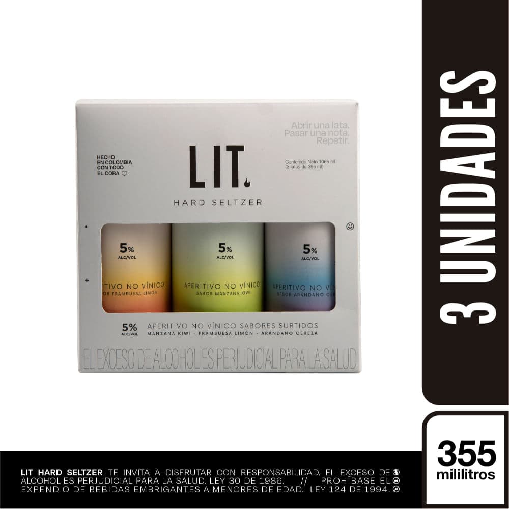 3 PACK LIT HARD SELTZER CÓCTEL 5% SURTIDO