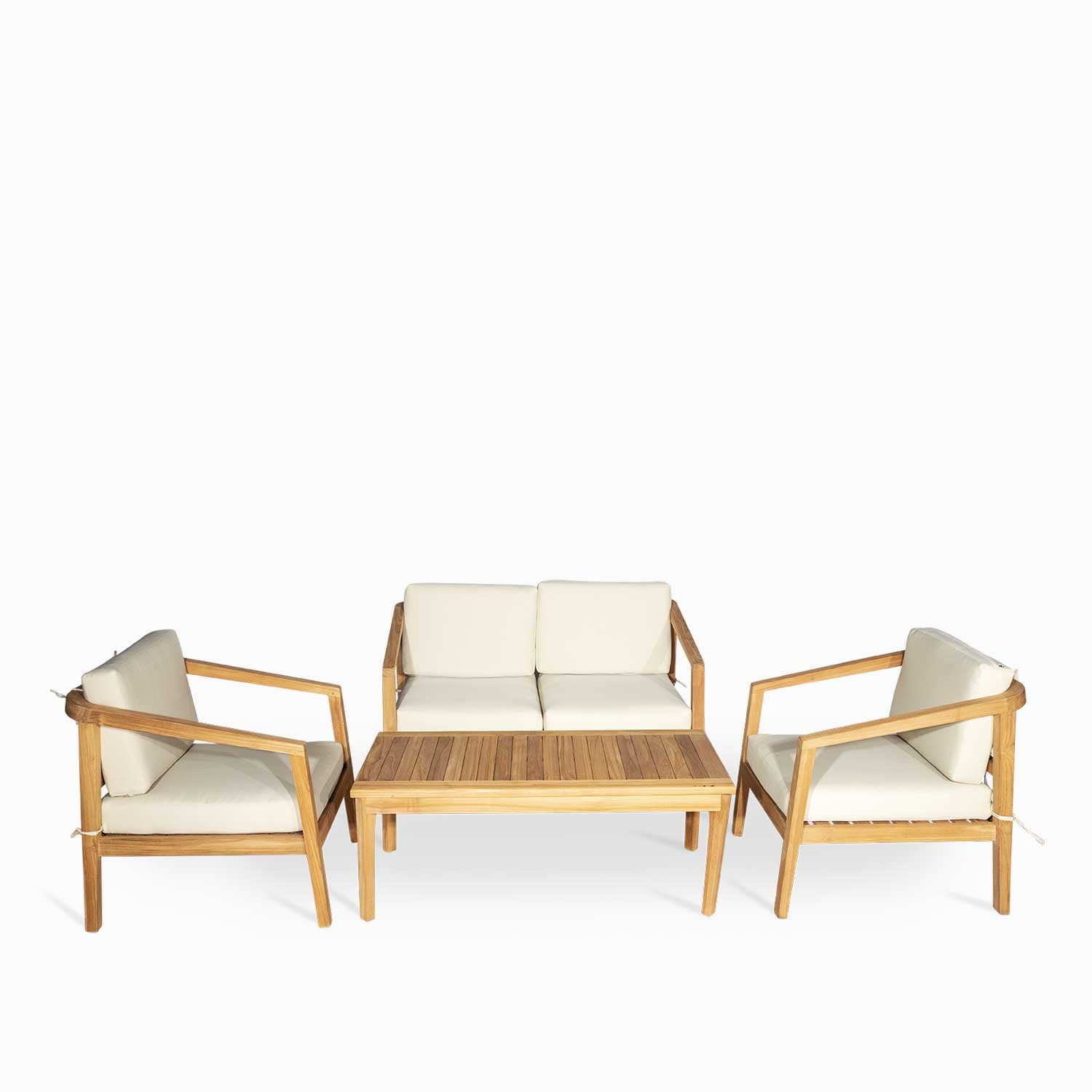 Set sala sofá beige- 2 poltronas- mesa centro teka