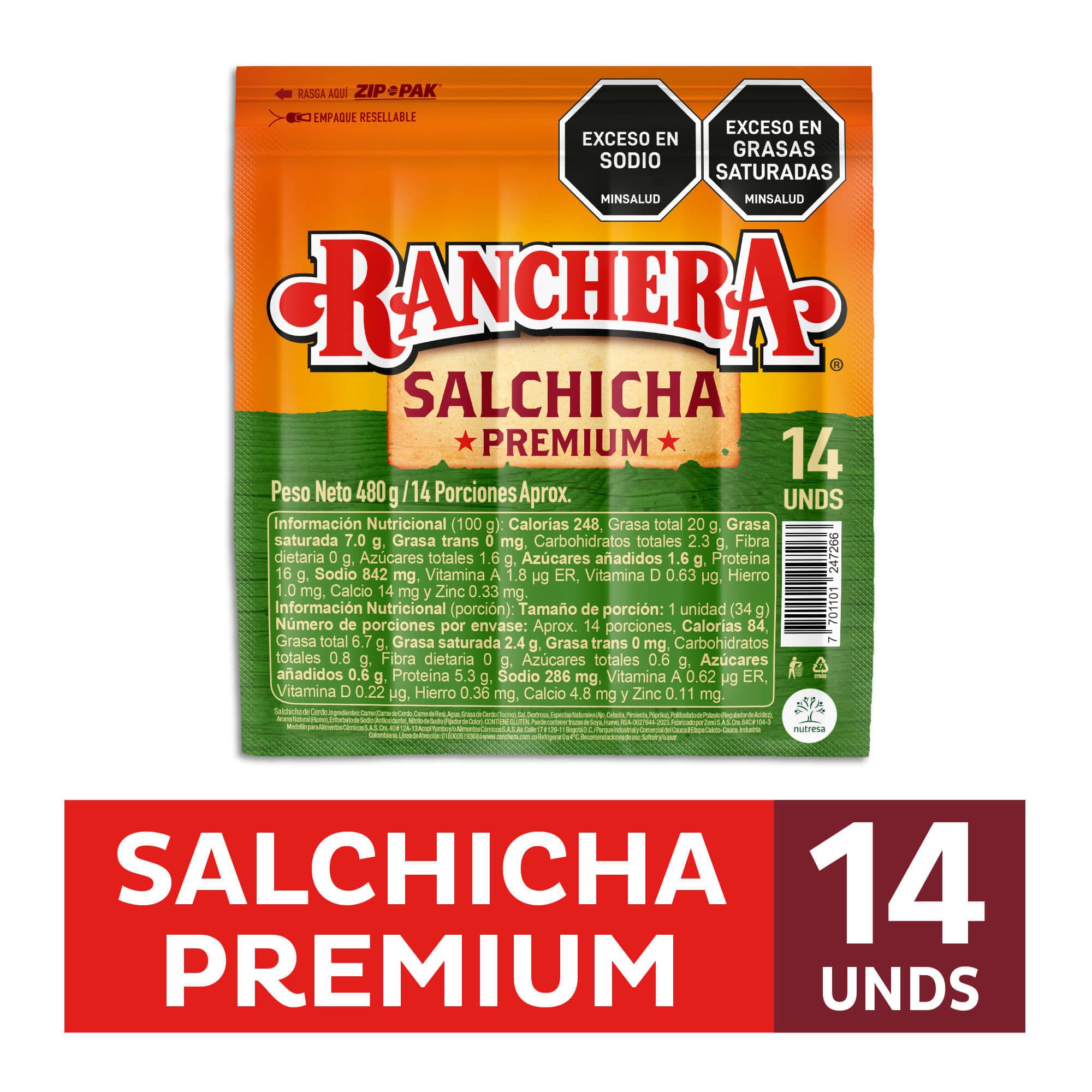 Salchicha Ranchera 480 G X14 Unds