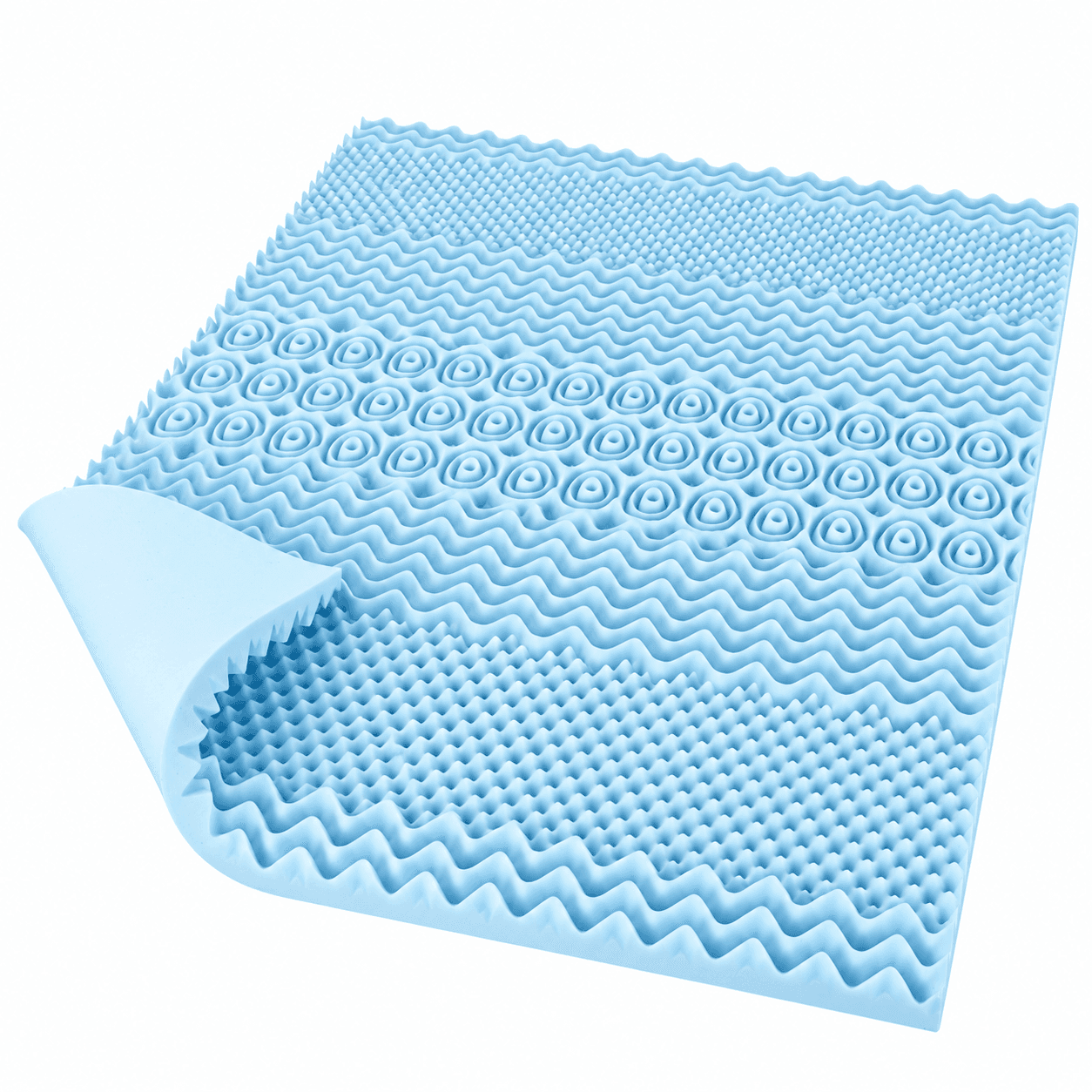 Sobrecolchon De Espuma Azul Texturizada Para Cama Confort y Descanso