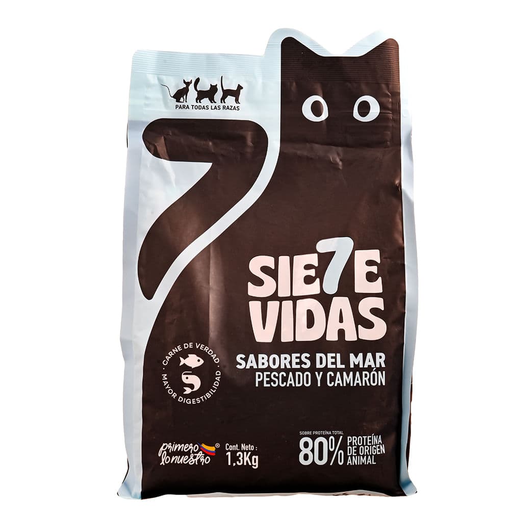 ALIM GATO 7 VIDAS PESCADO&CAMARON 1,3KG.